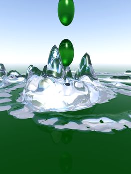A splash and ripples in some green liquid. 
