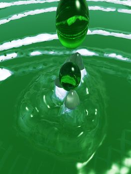 A splash and ripples in some green liquid. 