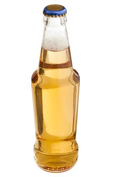 Clear beer bottle over the white background