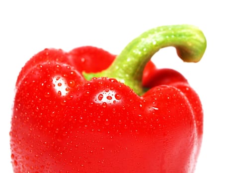 Red pepper vegetable, top, closeup towards white background
