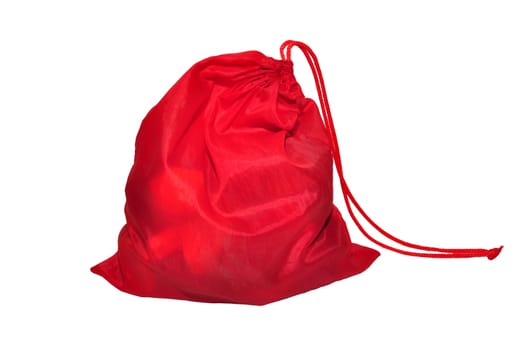 Red sack for gifts on a white background