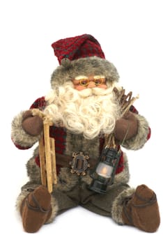 Santa with slede and lantern isolated on a white background.