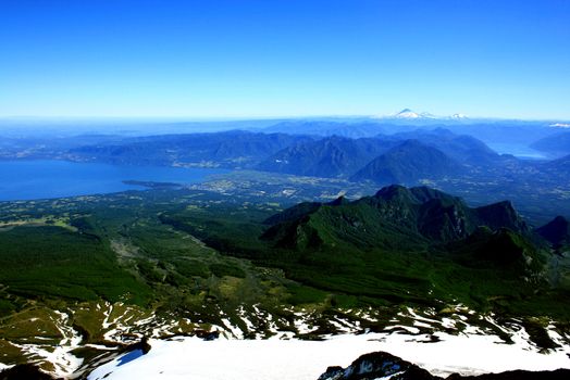 the mountain range of the lake district in south Chile