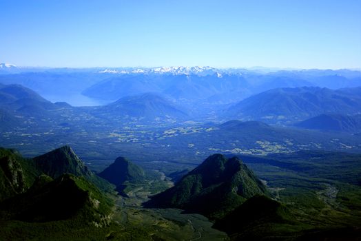 the mountain range of the lake district in south Chile