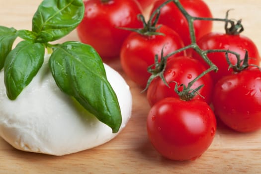 tomatoes, mozzarella, basil and red wine