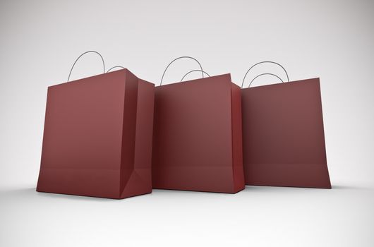 Three red shopping bags. 3D rendered image
