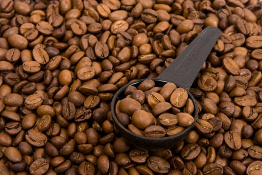 Roasted grains of fragrant black coffee