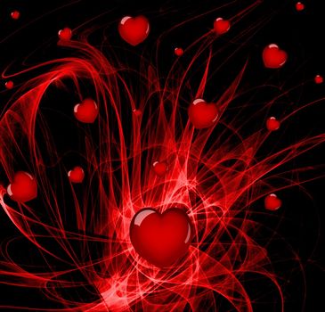 Lots of hearts over a red abstract background