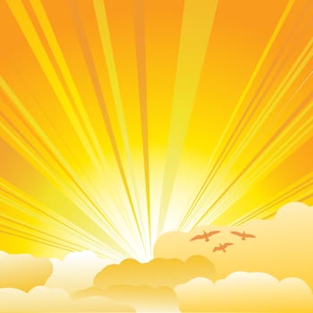 Sun and clouds background illustration