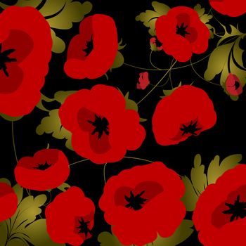 Background illustration with poppies over black