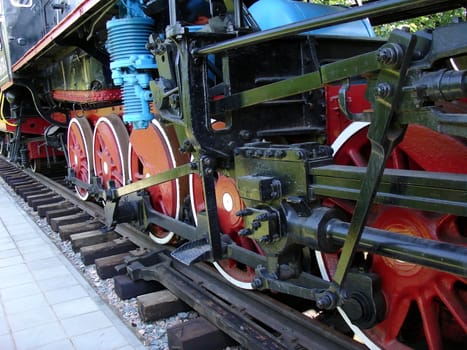 Details of the old locomotive in outdoor museum