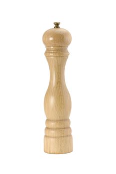 a wooden pepper mill on white background