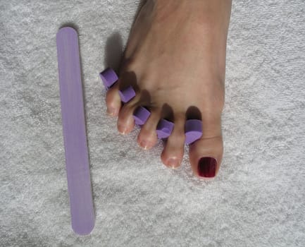 female foot during a pedicure set up