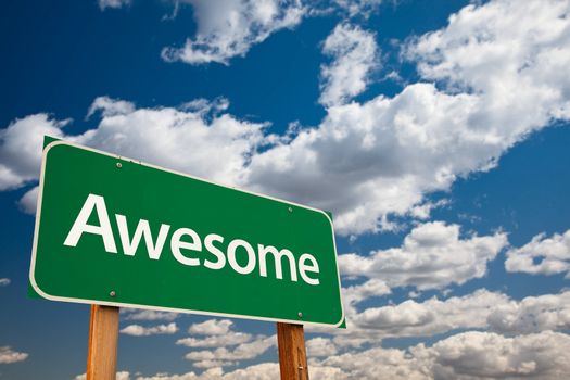 Awesome Green Road Sign with Dramatic Clouds and Sky - The Kudos Sign Series.