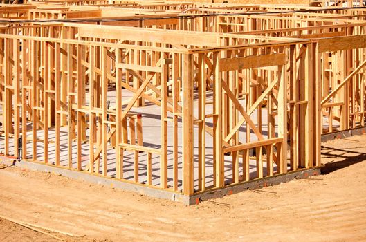 New Residential Home Construction Framing Site Just Before the Roofing Phase.