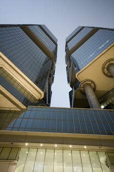 it is a modern building shot at night