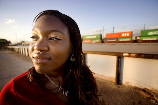 Closeup of a pretty African American woman with braids