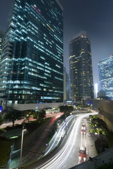 it is a busy traffic night in hong kong