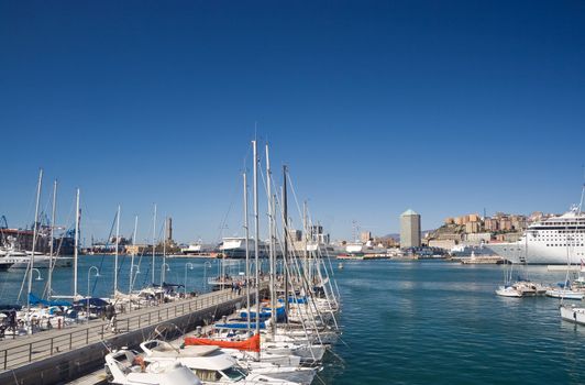 seafront of Genoa from the marina in a sunny day