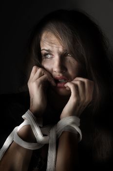 woman with patch around her arms in visible panic