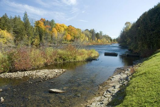 Beautiful landscape with mountains river and forest