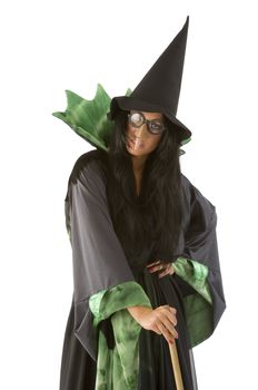 witch with big nose and glasses looking tired