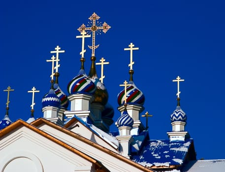 Russian building an orthodox temple. Fragment processing building a temple nunnery. Sredneuralsk. Russia.