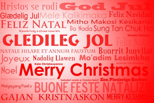 A merry christmas tag cloud with many different languages saying merry christmas