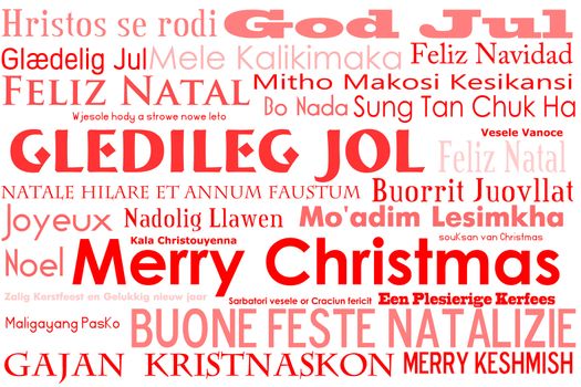 A merry christmas tag cloud with many different languages saying merry christmas