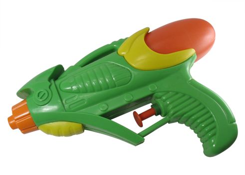 Plastic water pistol isolated on a white background. With clipping Puths.