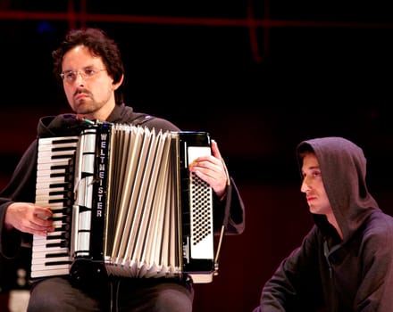 Russia. Moscow. 2007. Performance "Transition" of director Vladimir Pankovaju. In a picture: Sergey Rodjukov and Sergey Shevchenko