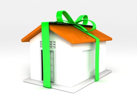 three dimensional home with green ribbon and three dimensional