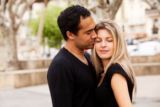 A happy european couple in an urban setting