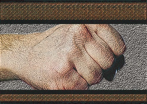 great creative abstract colored textured symbolic image, tightly compressed, formidable fist.