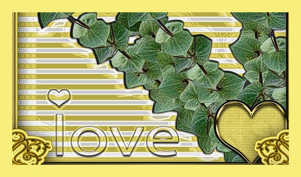 great creative abstract colored bright rich textured picture cards with a floral pattern and heart and the inscription LOVE.