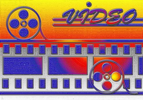 great creative abstract colored bright rich textured symbolic image of old tapes and films to movies.
