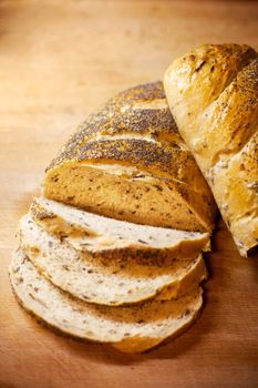 Fresh home-made onion and wild rice bread garnished with poppy seeds