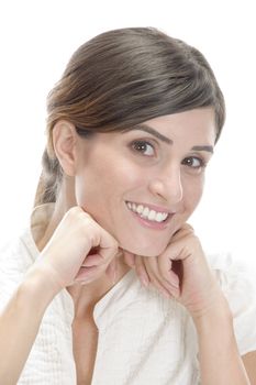 smiling charming model on an isolated white background