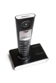 Black DECT telephone isolated on white background