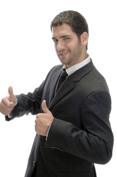 businessman wishing good luck on an isolated background