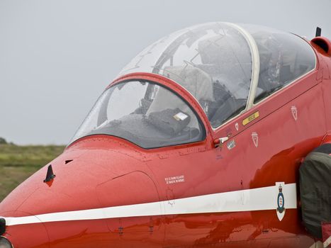 MALTA - SEPTEMBER 27 2008 - Malta International Airshow - RAF Red Arrows Aerobatic Team Harriers on display