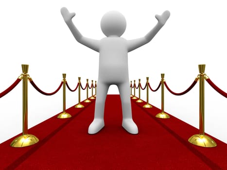 Red carpet on white background. Isolated 3D image