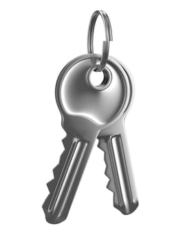 Isolated two keys on white background. 3D image