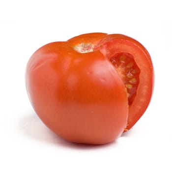 Red sliced tomato isolated on white