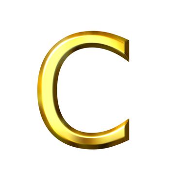 3d golden letter c isolated in white