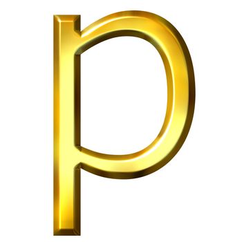 3d golden letter p isolated in white