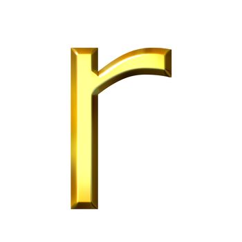 3d golden letter r isolated in white