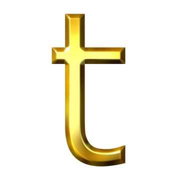 3d golden letter t isolated in white