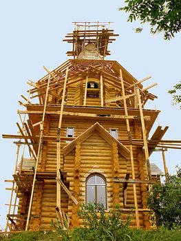 Building of a wooden chapel in the north of Russia