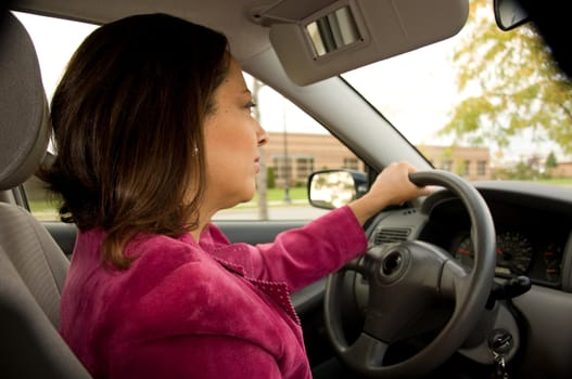 Woman concentrated on the road